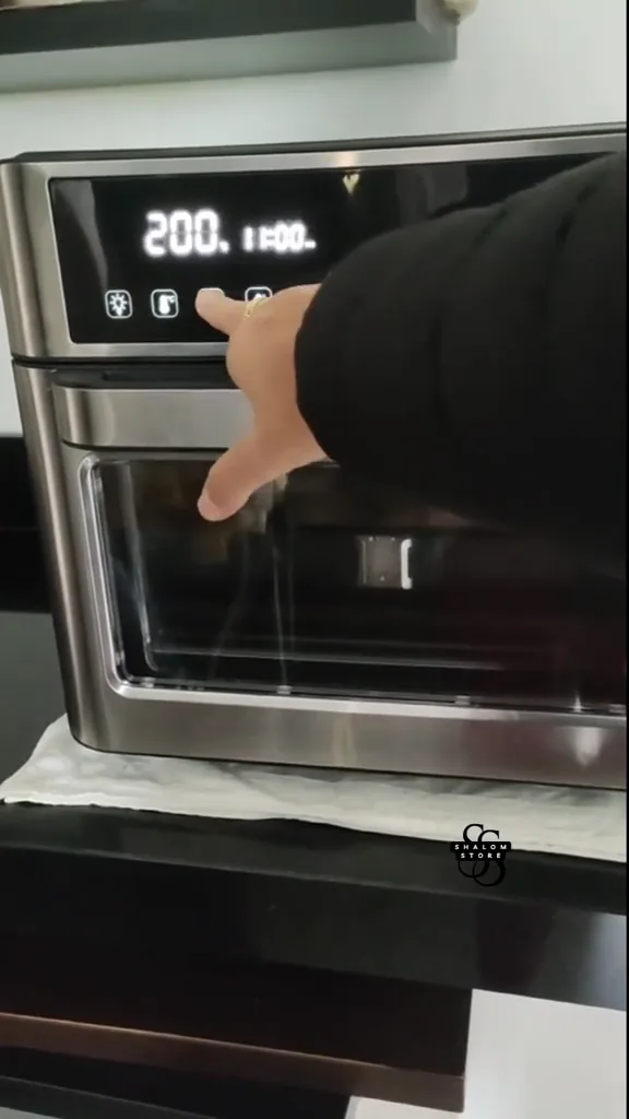 Configuração de temperatura e tempo no painel digital sensível ao toque