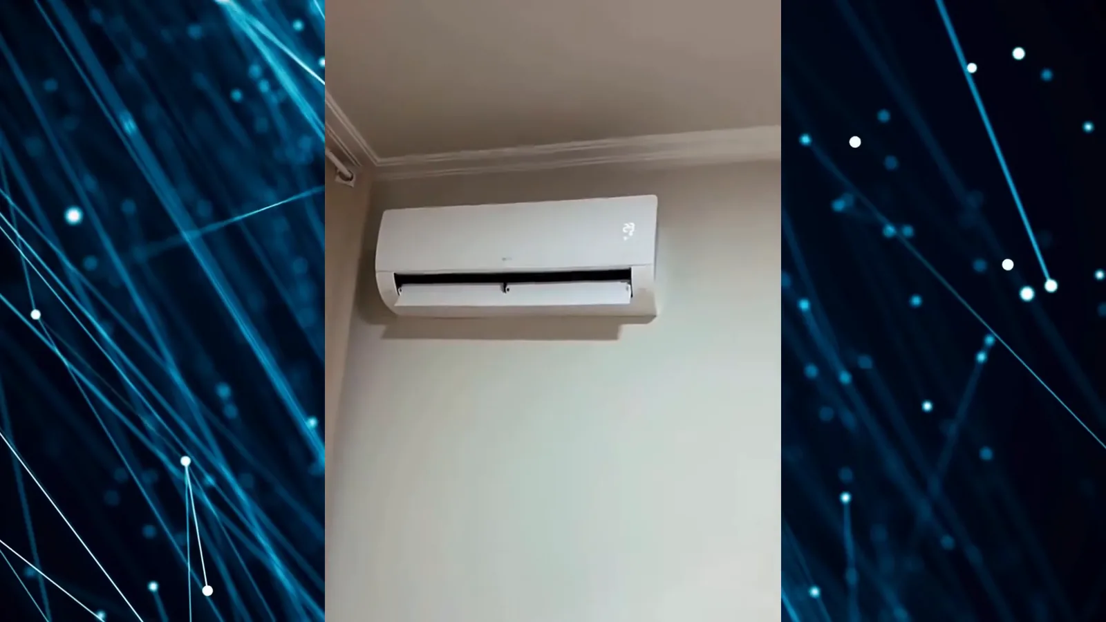Aparelho LG Dual Inverter ligado refrigerando o ambiente do quarto