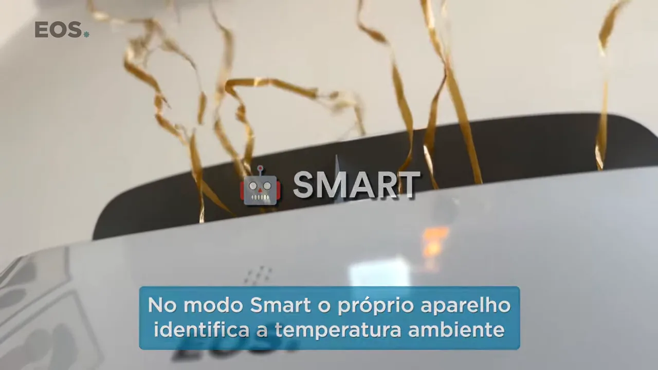Ar-condicionado portátil EOS Slim funcionando e soprando ar no modo inteligente