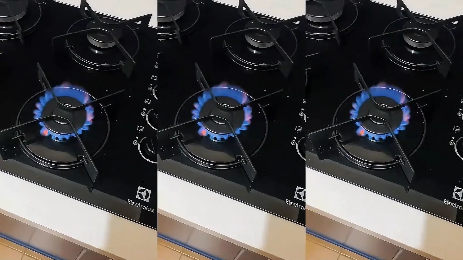 Chama forte acesa no queimador rápido do cooktop Electrolux