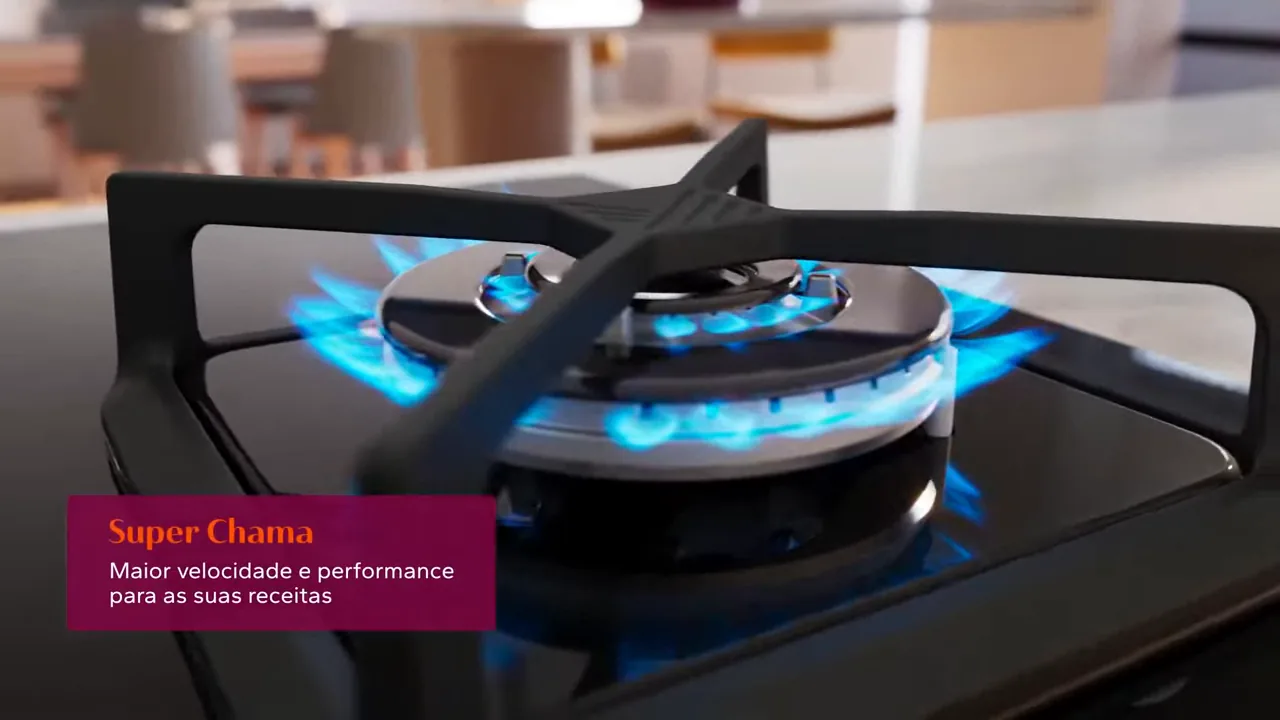 Super Chama do cooktop Brastemp em funcionamento contínuo com alta potência
