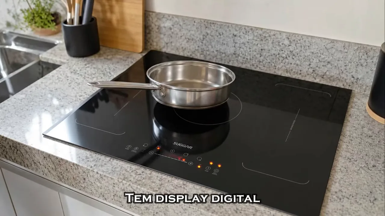 Acionamento e controle de temperatura no painel digital do cooktop