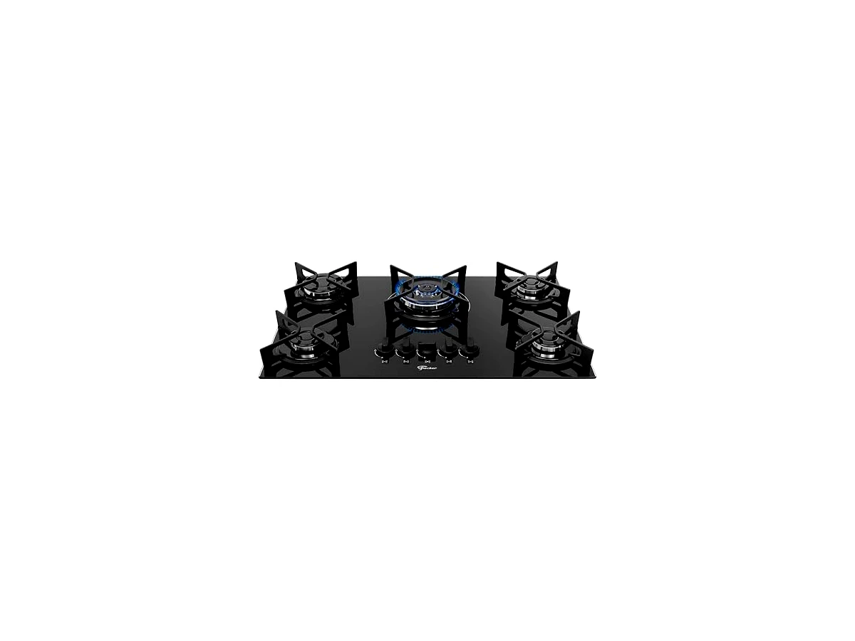 Cooktop a gás de vidro 5 bocas Fischer Fit Line Tripla Chama Trempe Iron