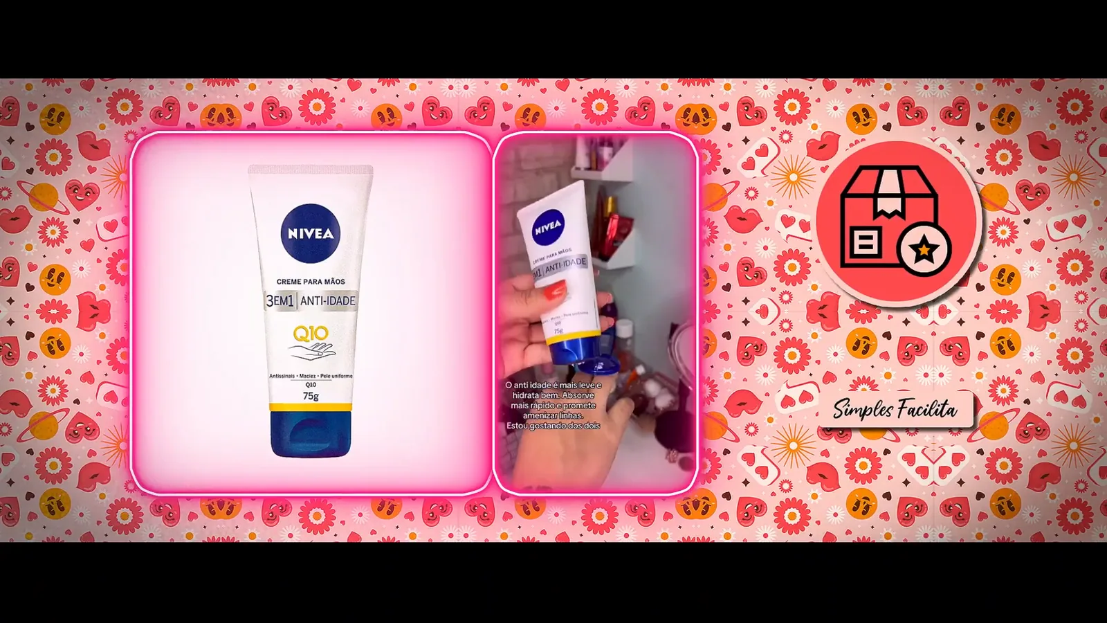 Creme antissinais Nivea Q10 sendo dosado nas mãos para uso