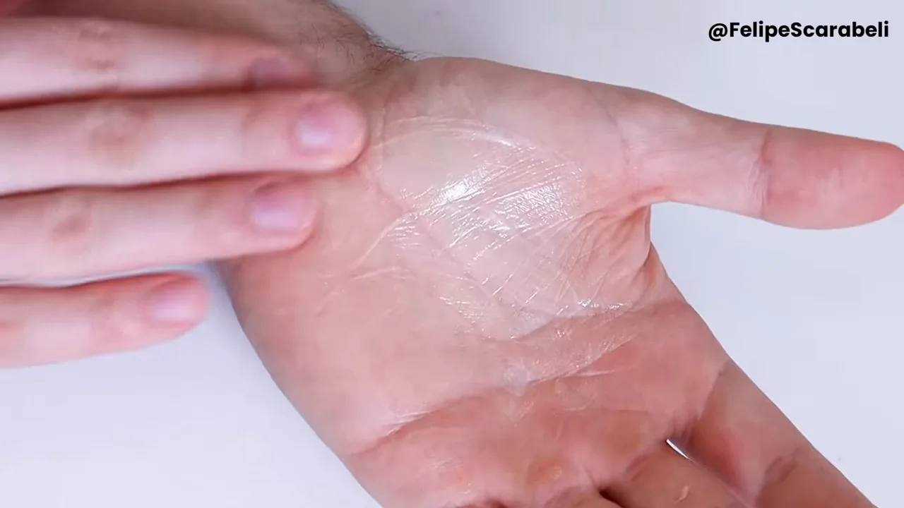 Aplicação e espalhamento do produto na palma da mão
