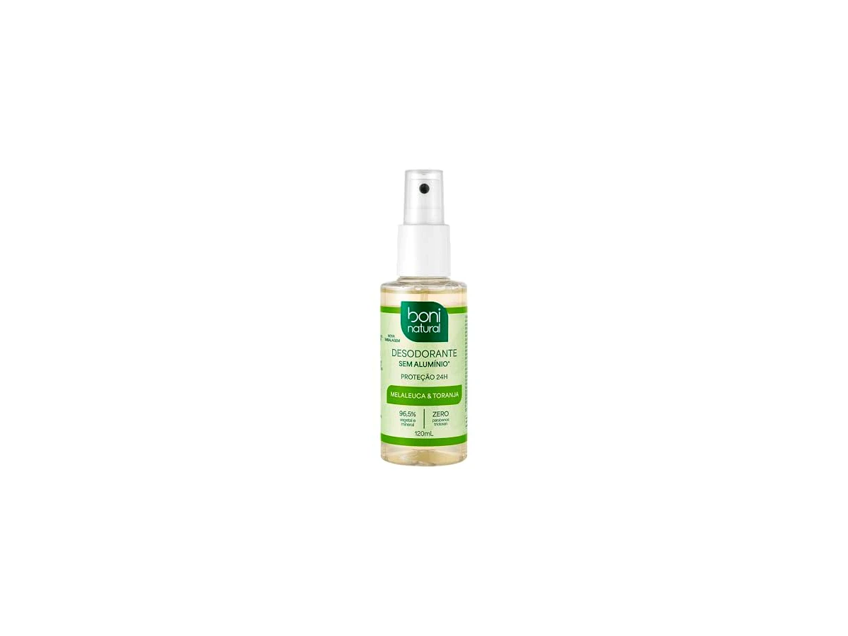 Desodorante feminino natural spray 24h Boni Natural Melaleuca e Toranja