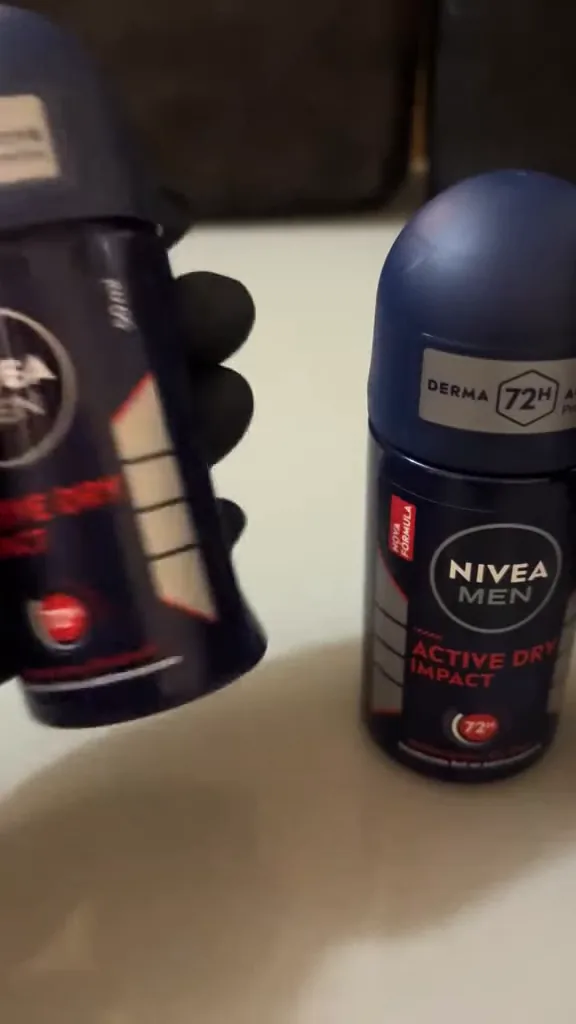 Manuseio do frasco de desodorante roll-on Nivea Men Dry Impact