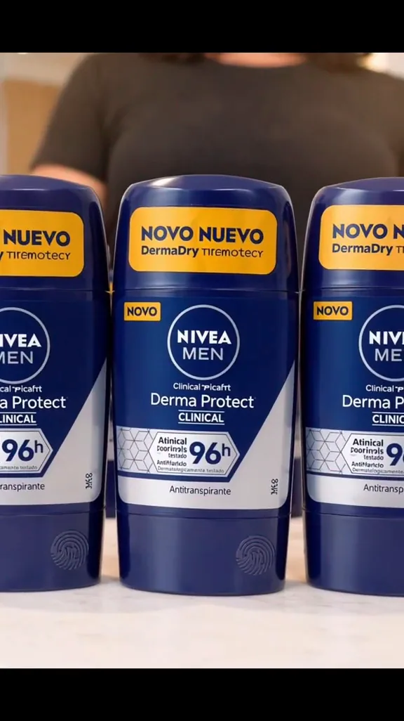 Embalagens do desodorante NIVEA MEN Derma Protect Clinical sobre a bancada