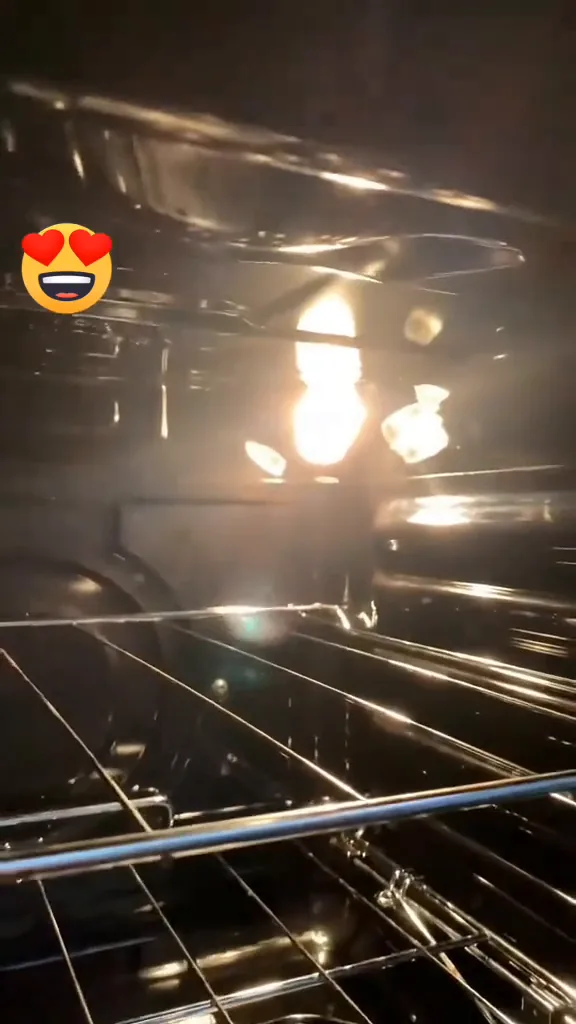 Forno com iluminação interna acesa destacando a cavidade e grade