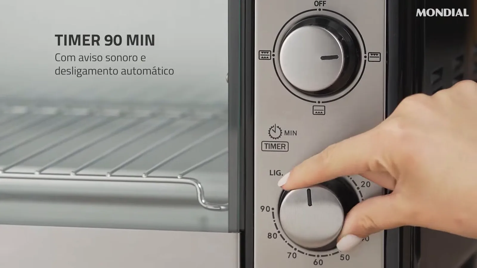 Programação do timer sonoro de noventa minutos no painel frontal