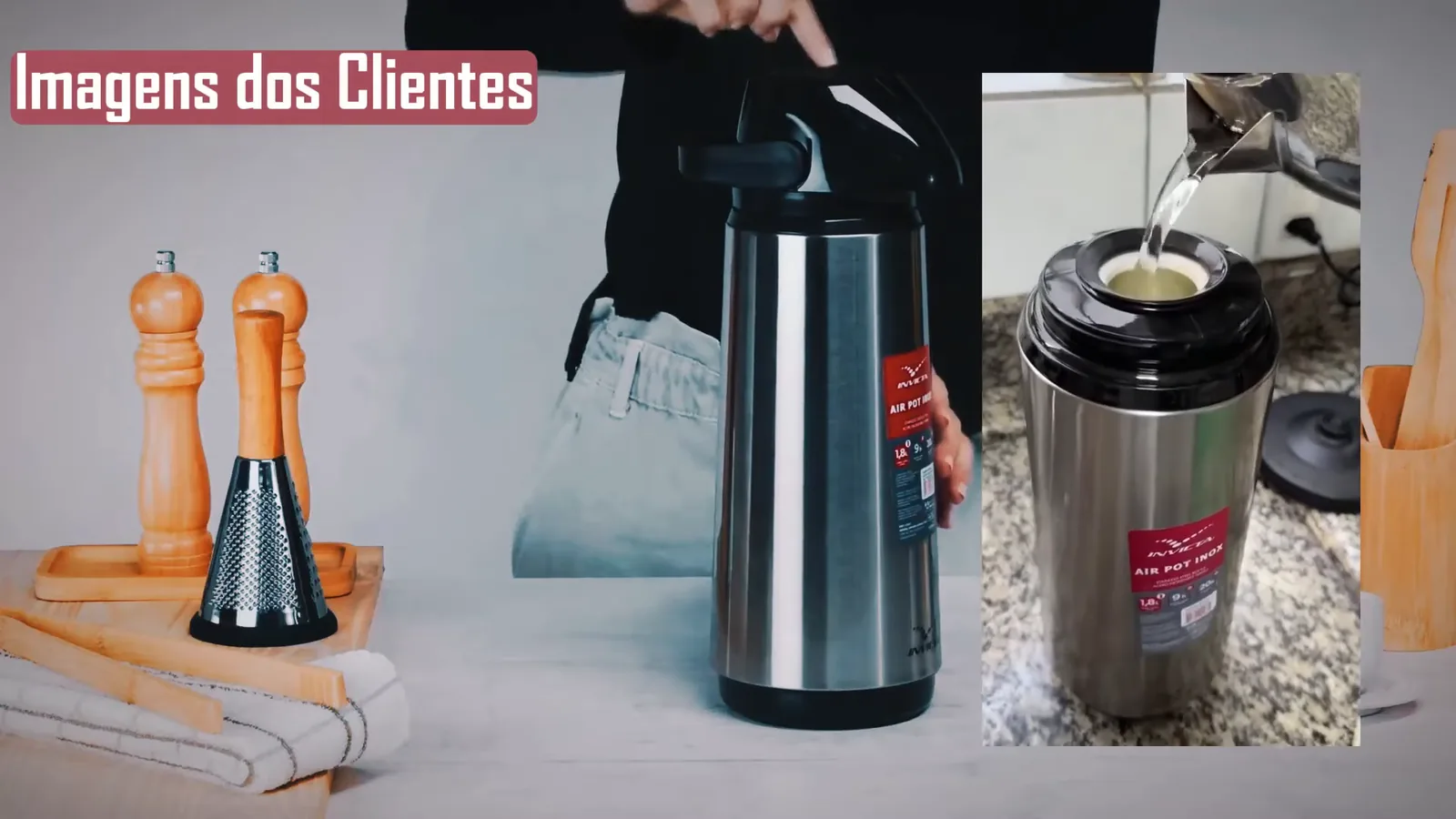Abastecimento da garrafa térmica com água quente para uso