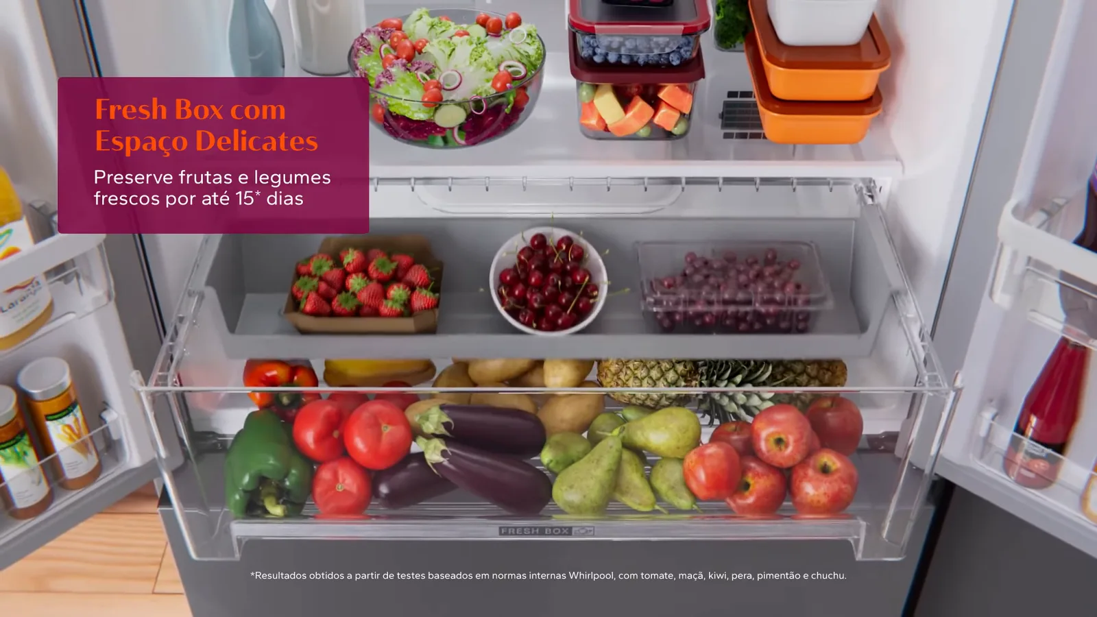 Gavetas Fresh Box e Espaço Delicates preservando frutas e legumes frescos