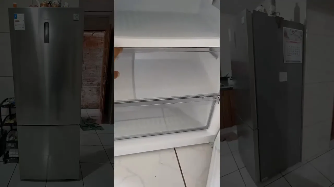 Abertura da porta do freezer inferior e deslizamento da gaveta
