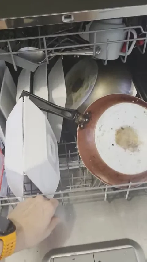 Organização das louças no cesto e fechamento da lava-louças Electrolux