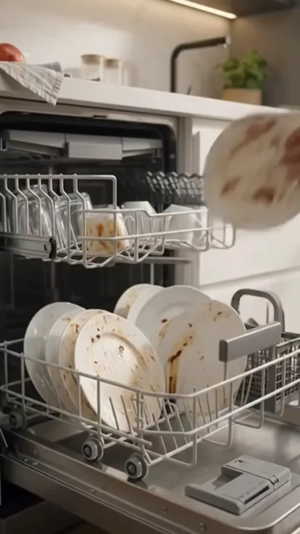 Acomodando pratos no cesto inferior da lava-louças Brastemp oito serviços