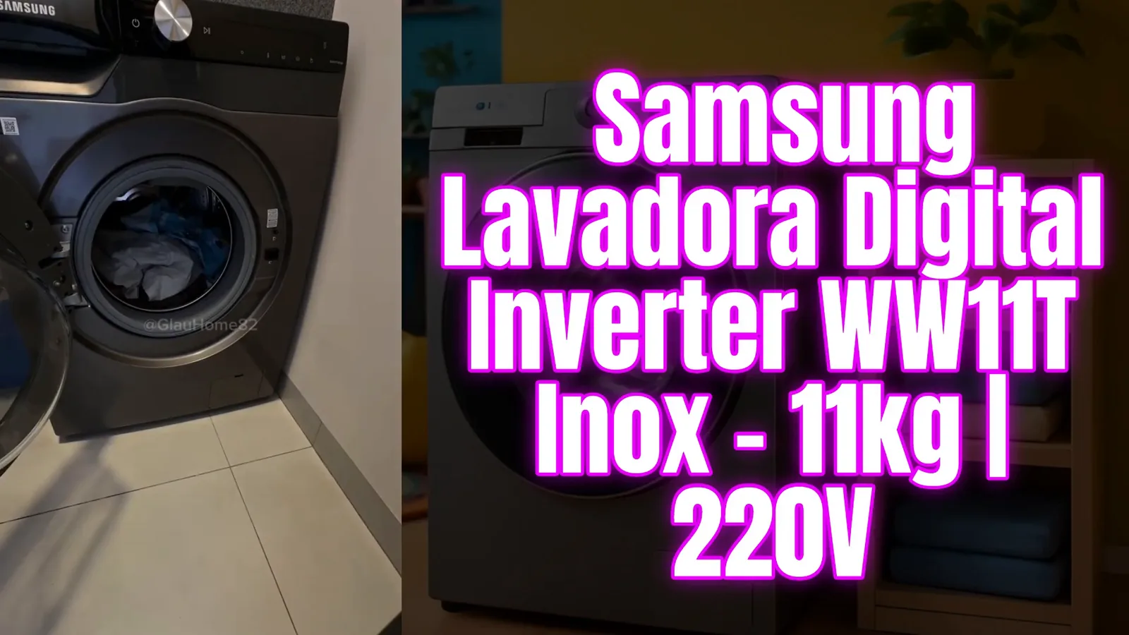 Lavadora Samsung WW11T em pleno funcionamento durante ciclo de lavagem