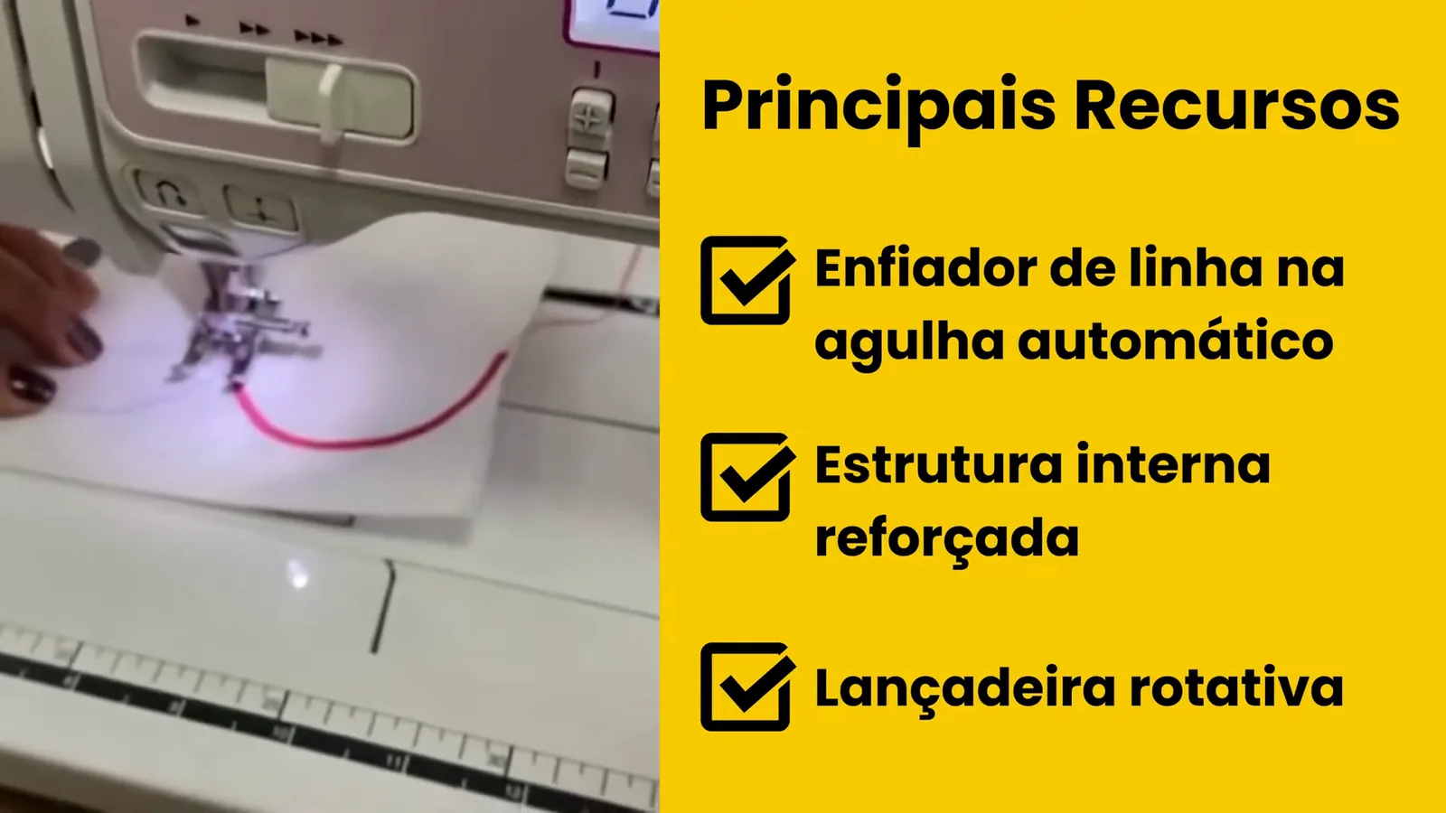 Máquina de costura Brother SQ9100 costurando tecido com mesa extensora