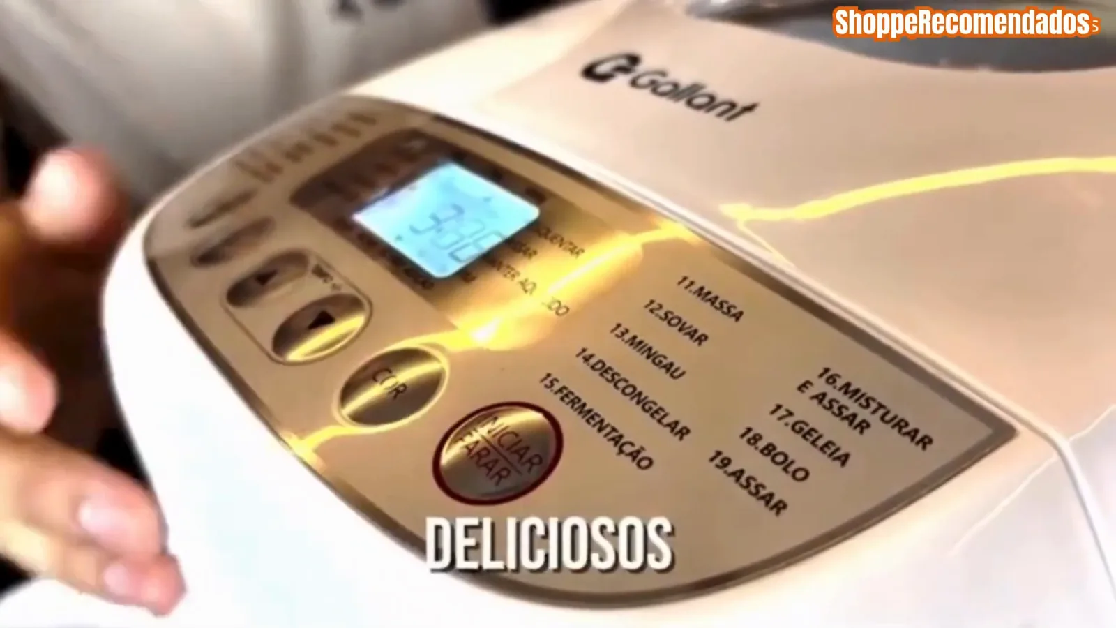 Painel digital LCD com dezenove programas da panificadora Gallant