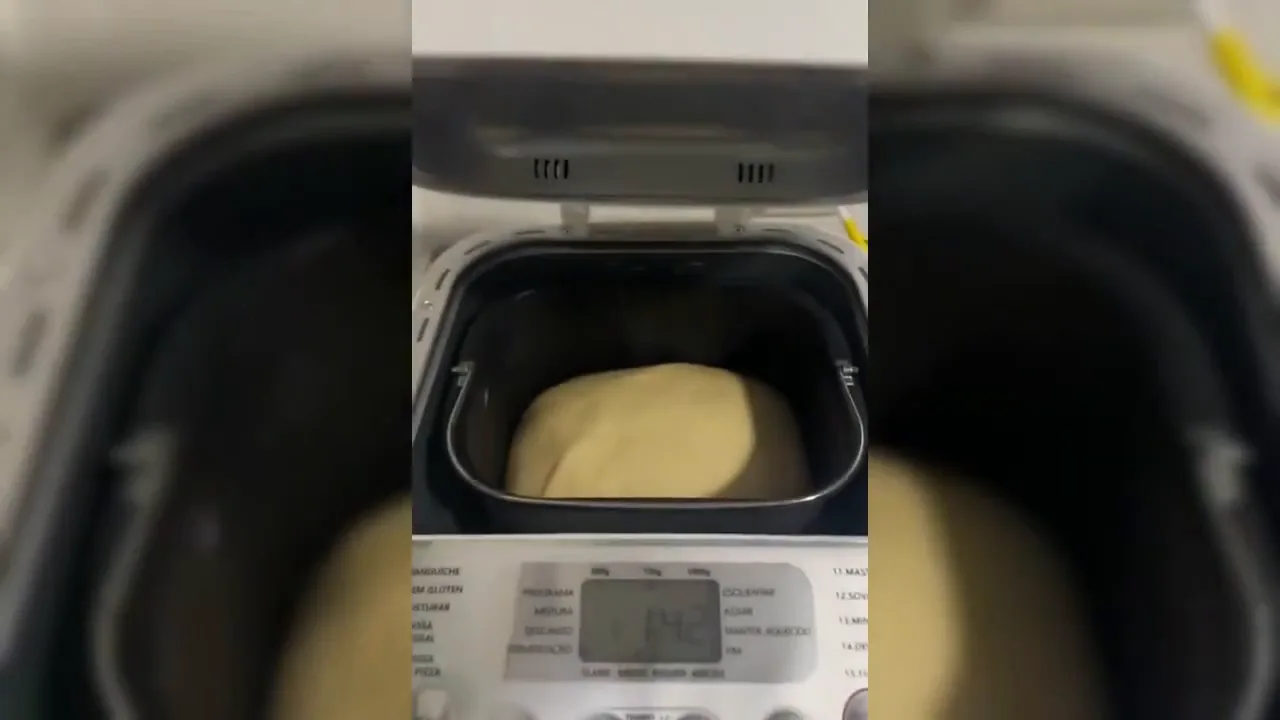 Massa de pão crescendo na cuba da panificadora Gallant