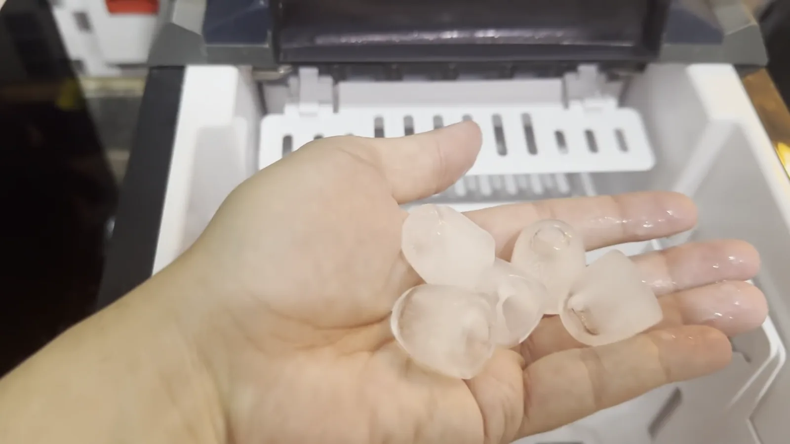 Cubos de gelo em formato de dedal produzidos pela EOS Ice Compact