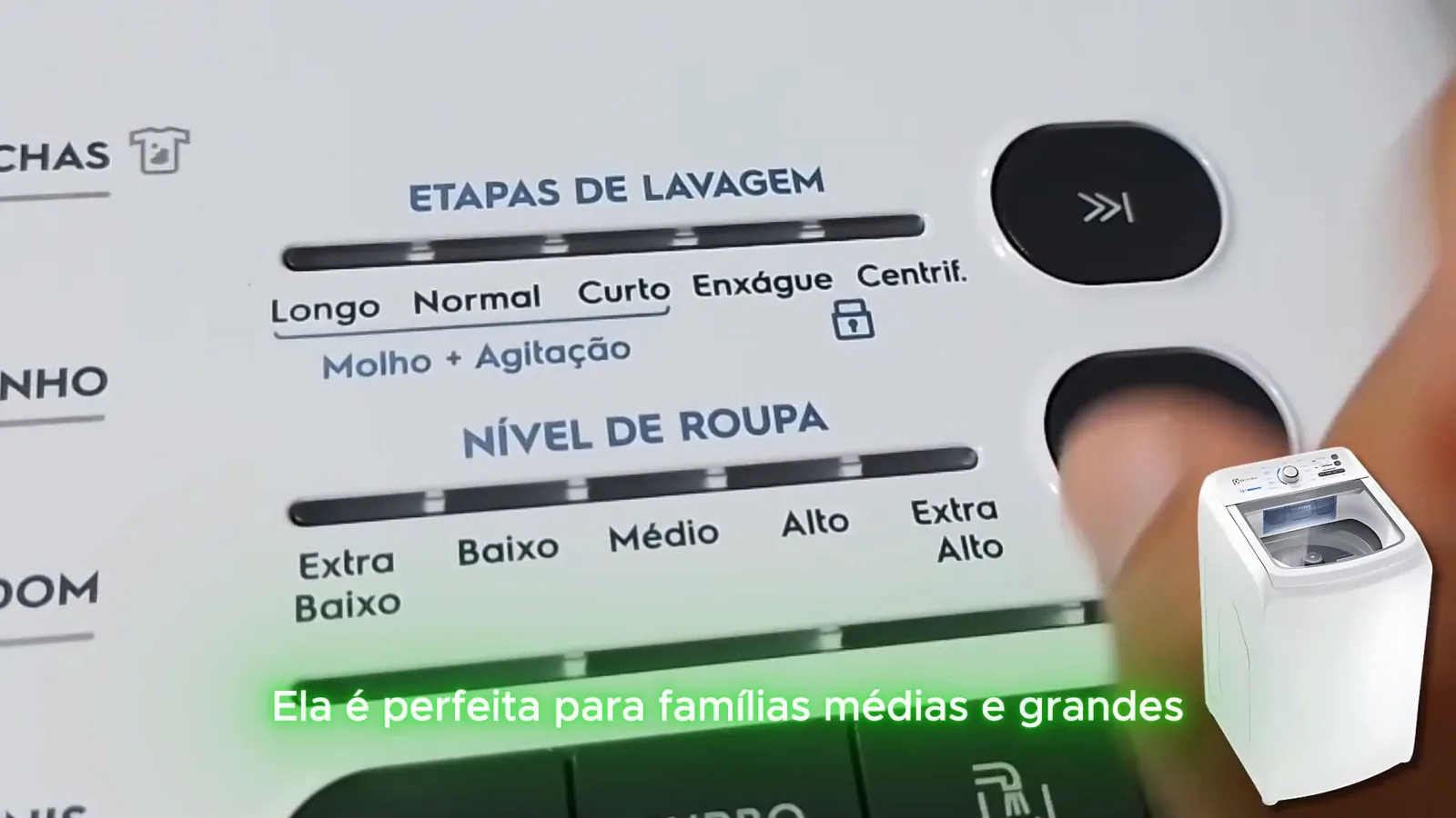 Painel digital com seleção de cinco níveis manuais de água