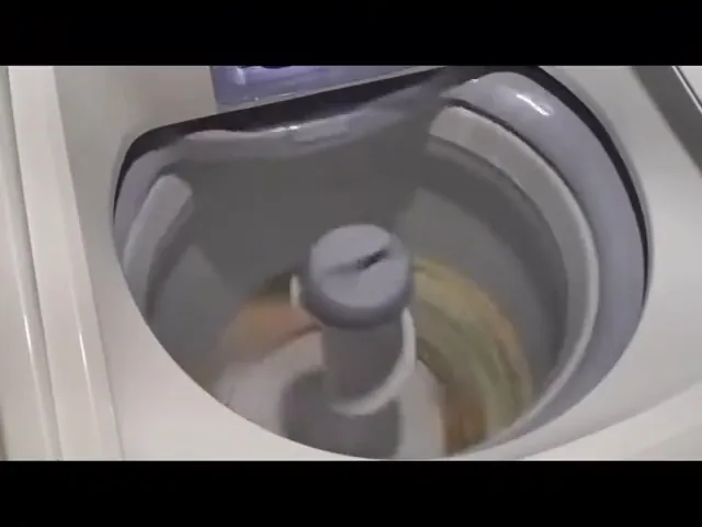 Cesto plástico da lavadora agitando água durante o ciclo de lavagem