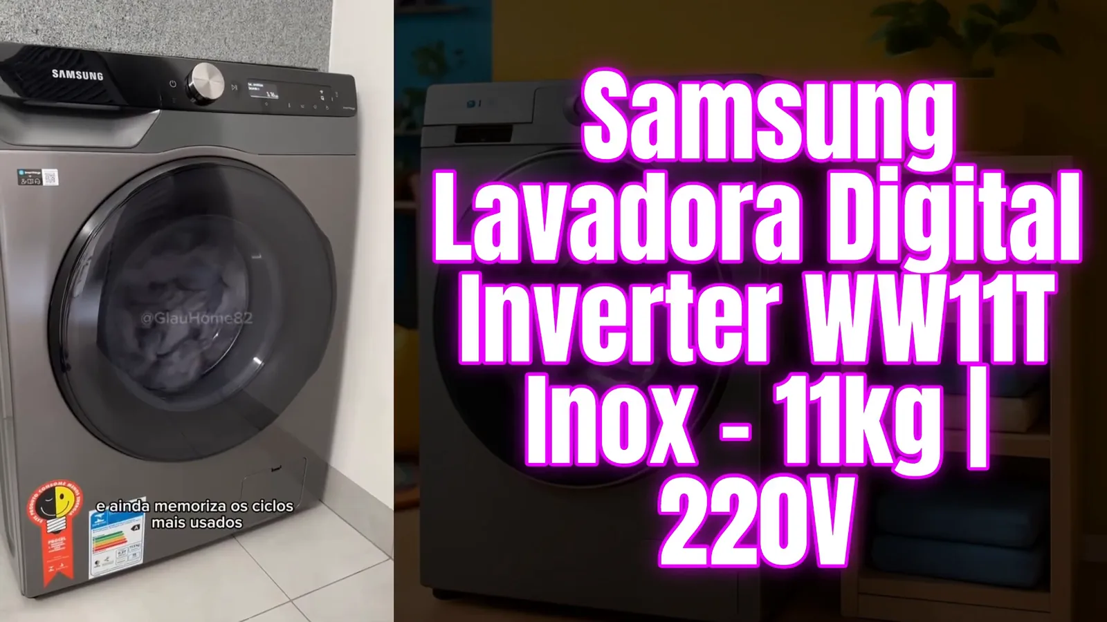 Lavadora Samsung WW11T em funcionamento durante ciclo com espuma