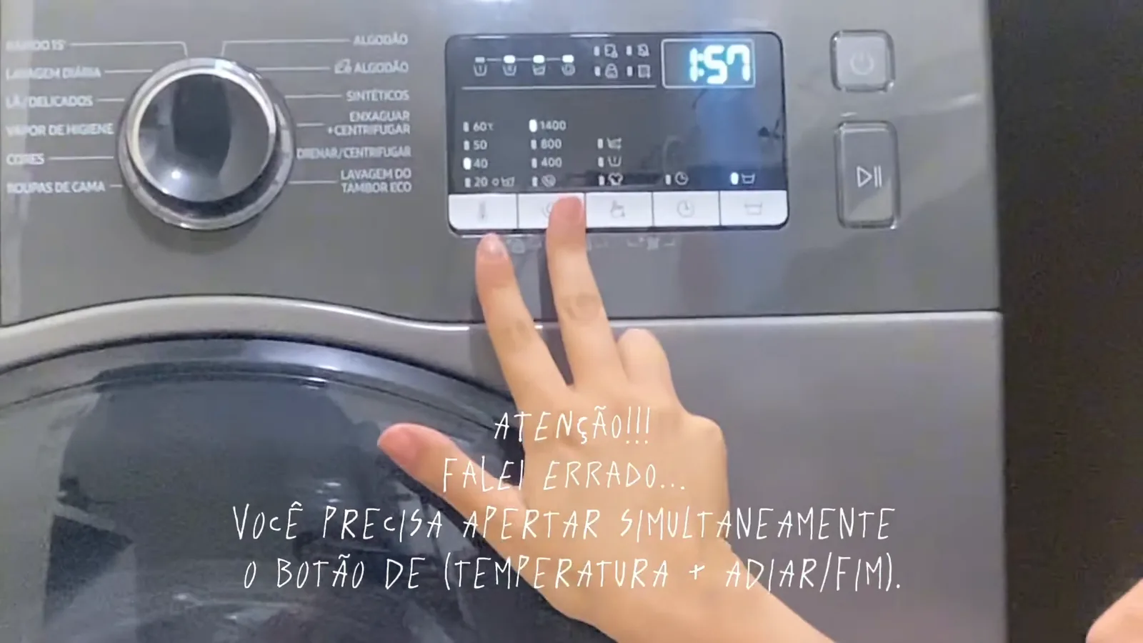 Ajuste de funções no painel digital da máquina de lavar Samsung