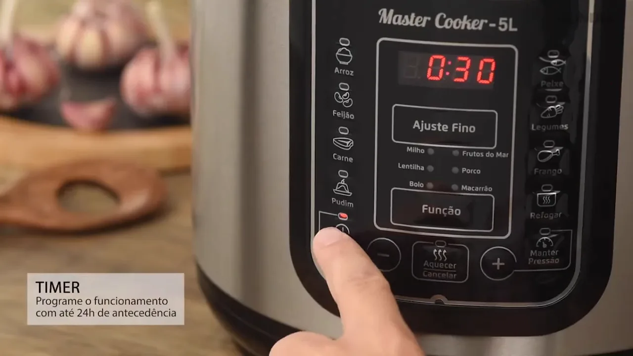 Configuração do timer digital para programar o início do preparo