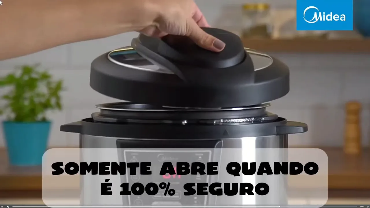 Remoção segura da tampa com destravamento da panela de pressão Midea