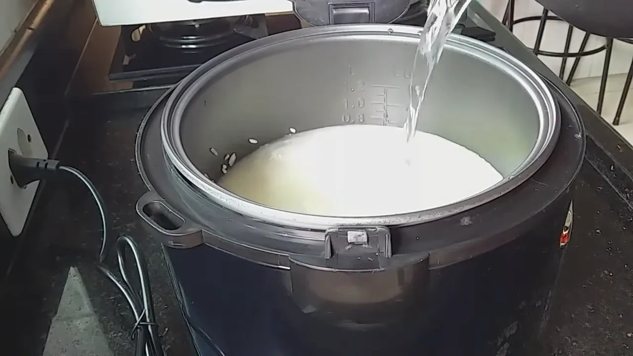 Adicionando água na medida indicada na panela elétrica Britânia