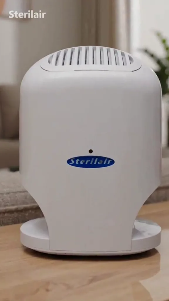 Purificador de ar Sterilair STR4 ligado para esterilização contínua do ambiente