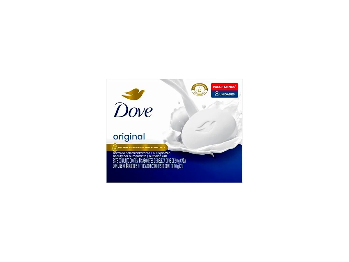 Sabonete em barra hidratante Dove Original — kit com 8 unidades de 90 g cada, totalizando 720 g.