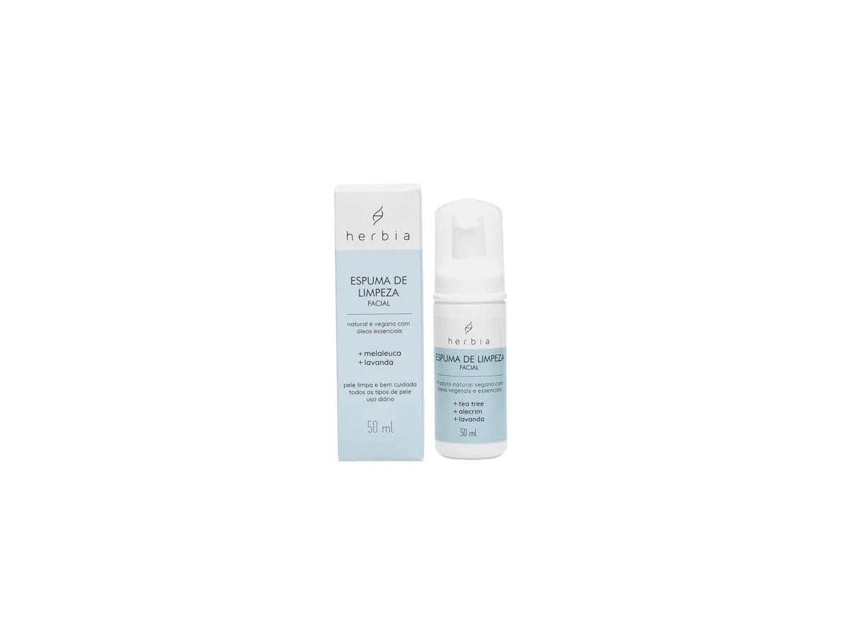 Sabonete Facial em Espuma 100% Natural Orgânico Herbia Cosméticos Naturais Tea Tree Alecrim e Lavanda 50ml