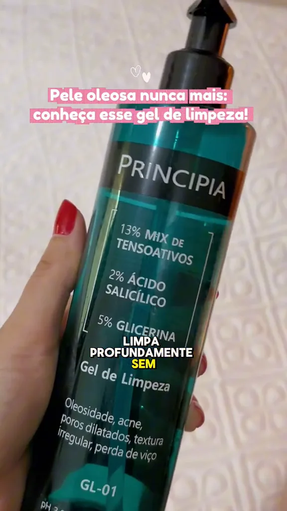 Frasco do gel de limpeza Principia GL-01 exibindo a composição