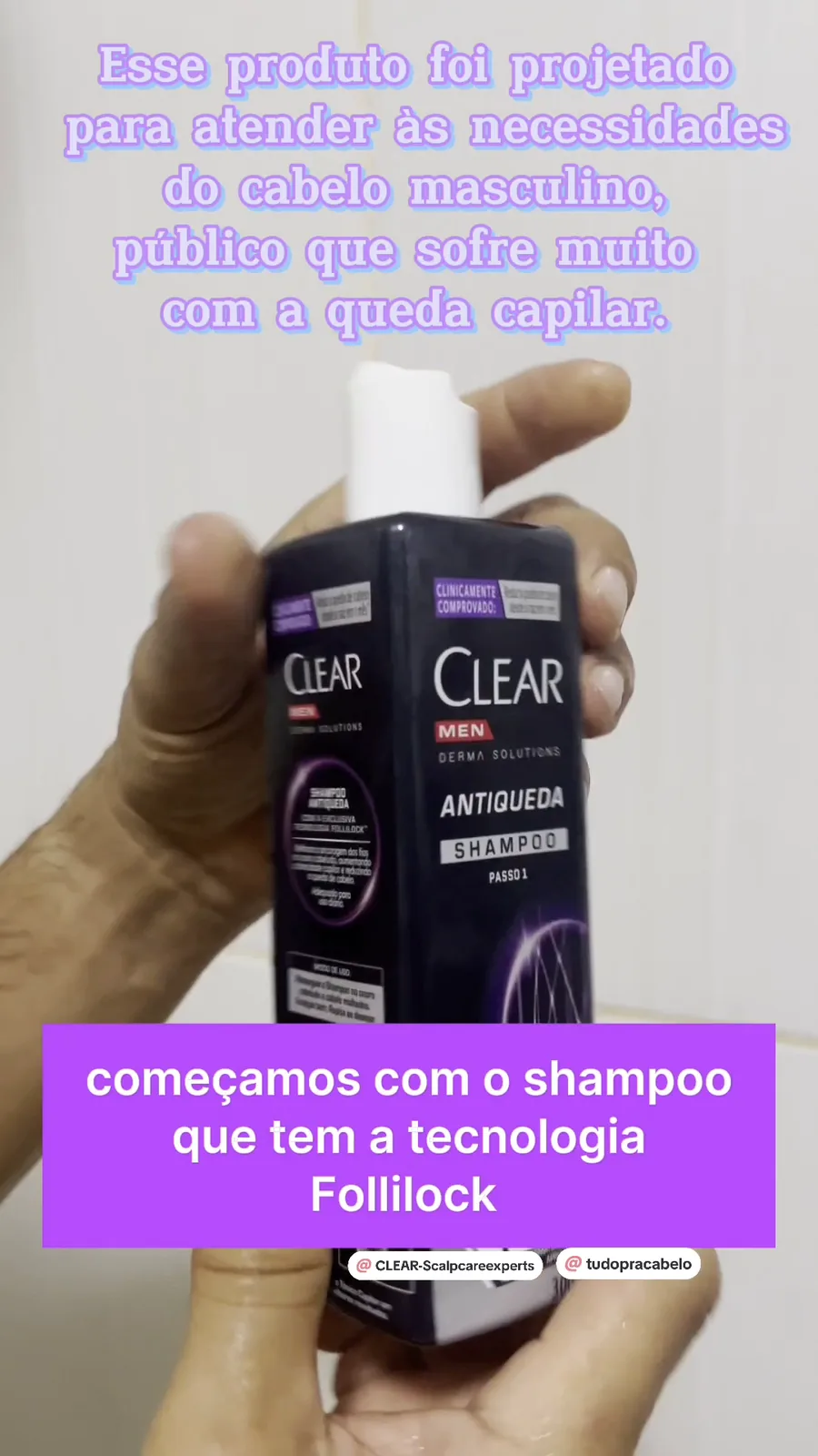 Aplicação do shampoo Clear Men Derma Solutions diretamente na palma da mão