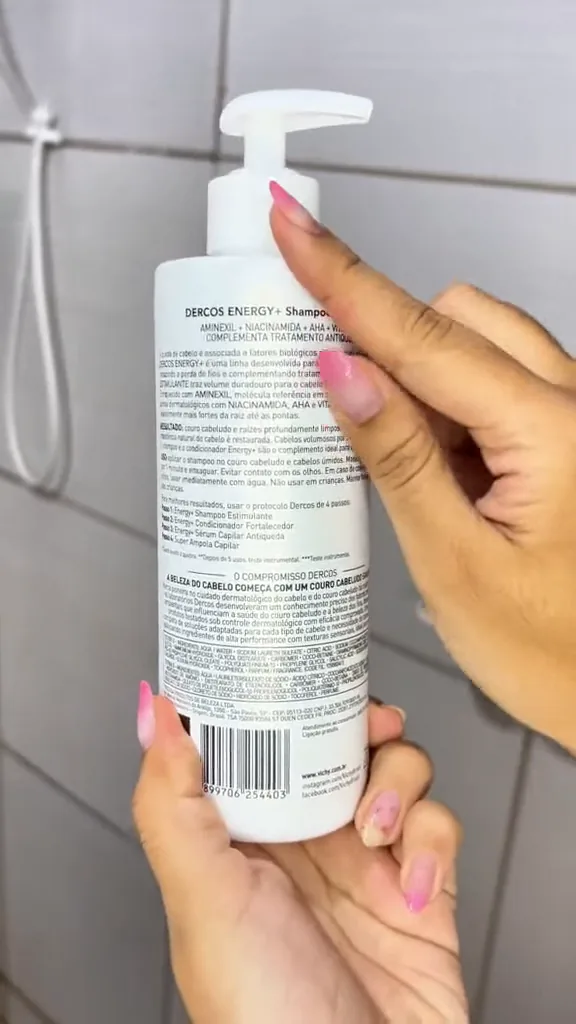 Apresentação da embalagem do shampoo antiqueda Vichy Dercos Energy+