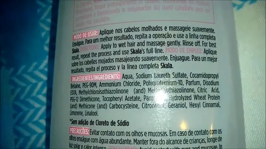 Composição e lista de ingredientes do shampoo Skala Antirresíduos