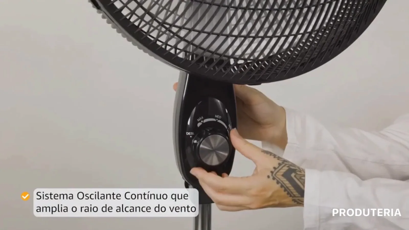 Ajuste de velocidade no botão de controle do ventilador de coluna
