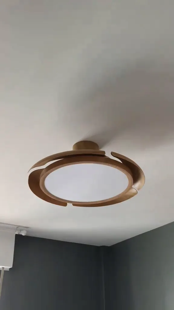 Ventilador de teto Aliseu Lírio com luz acesa e pás recolhidas