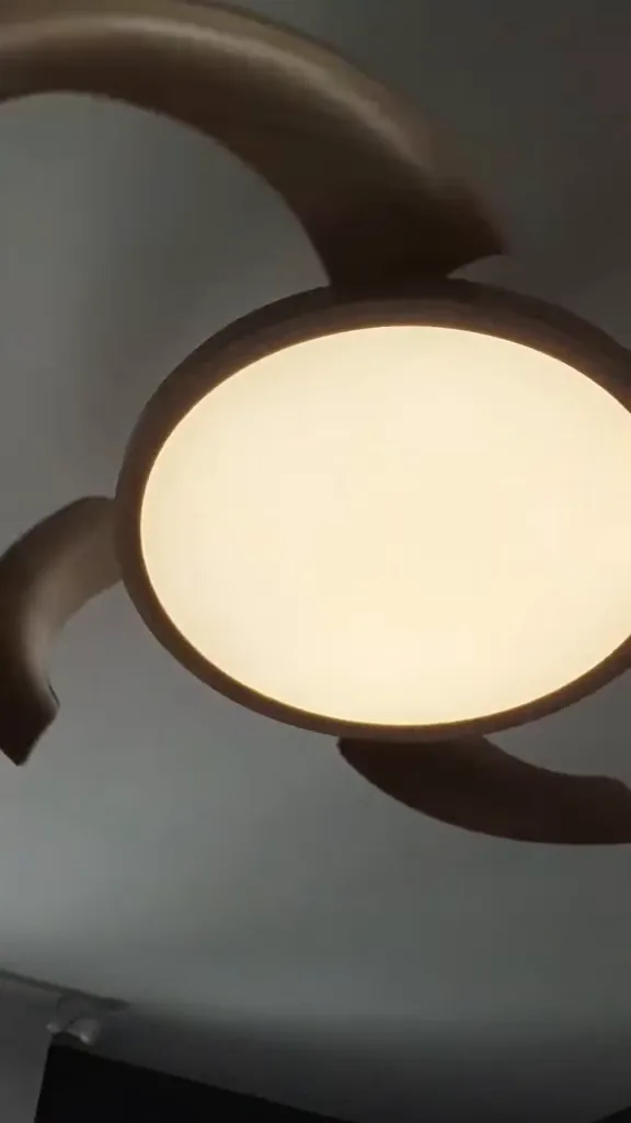 Pás retráteis abrindo com o ventilador Aliseu Lírio em funcionamento
